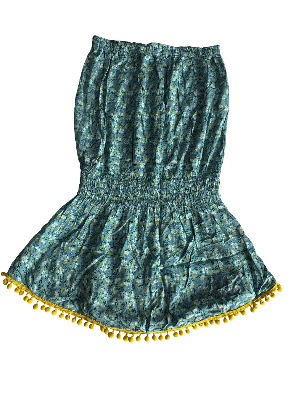 NATURAL LIFE Strapless Boho Mini Dress Women’s S/M Teal Floral Elastic Waist